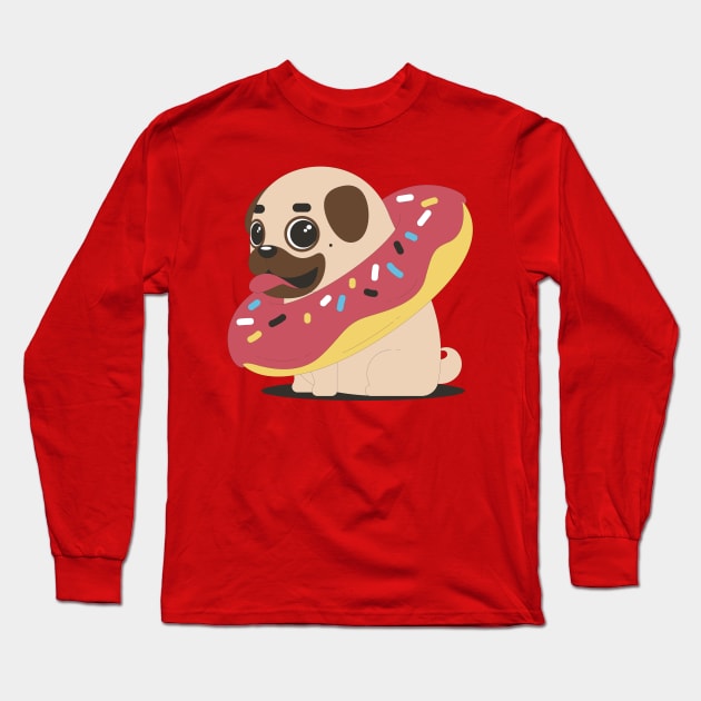 Pug Donut Long Sleeve T-Shirt by Mako Design 